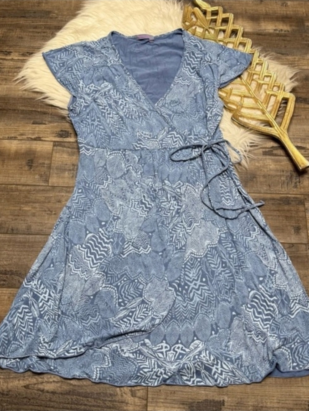 Fresh Produce Blue Patterned Faux Wrap Dress